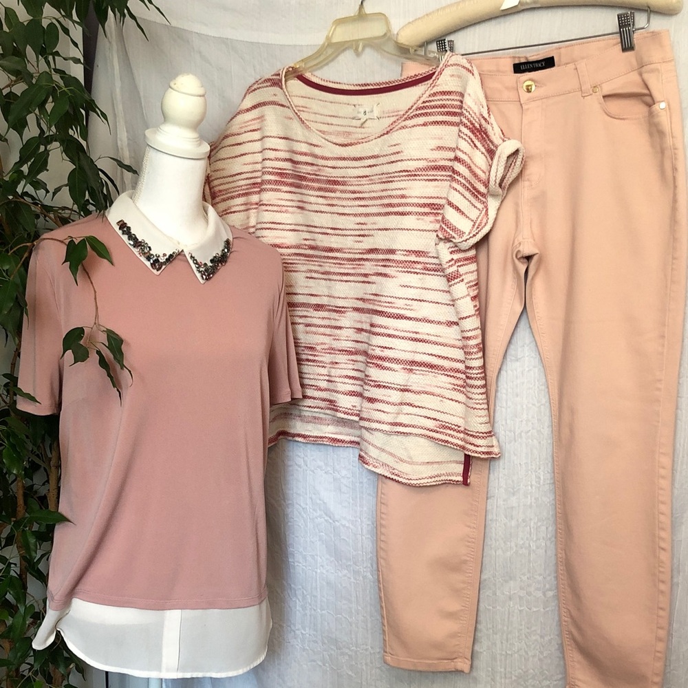 ELLEN TRACY Sz 8 high waist straight leg pink jeans, LOU & GREY +1 tops Sz S